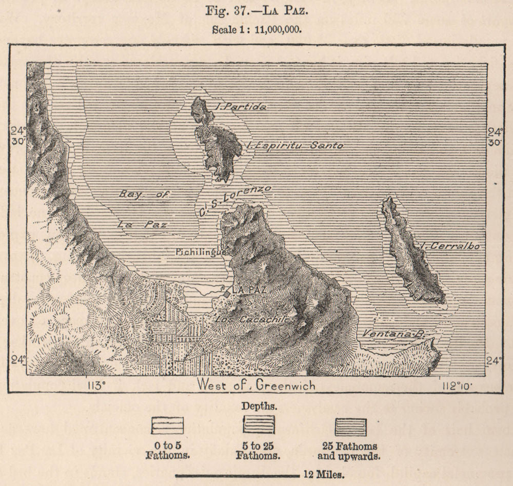 La Paz. Mexico 1885 old antique vintage map plan chart